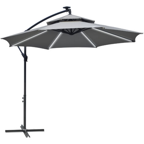 3m LED Light Overhanging Parasol - Light Grey (1/5)