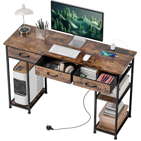 120cm Computer Desk with Power Outlets, Office Desk Study Table with ...