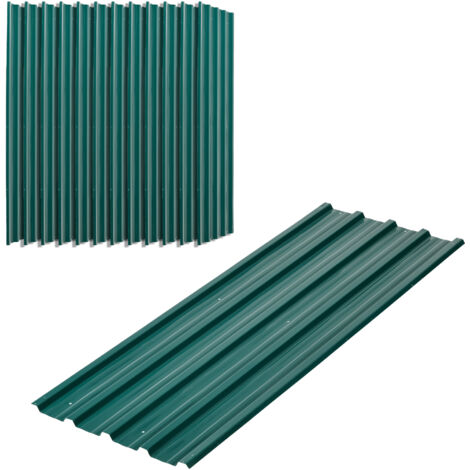 Set of 12 Corrugated Steel Roof Sheet Panels - Green (1/5)