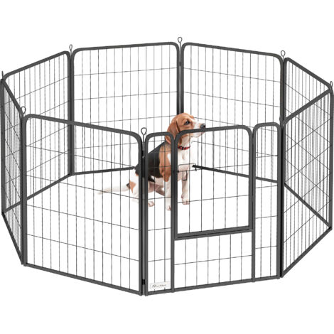 Eight-Panel Dog Playpen with Door, for Large Dogs, Indoors, Outdoors, 80cm Tall, Black (1/5)