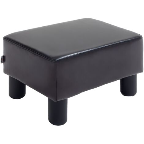 PU Leather Footstool Ottoman Cube with 4 Plastic Legs, Brown (1/5)