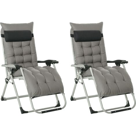 2 Piece Reclining Zero Gravity Sun Loungers with Cushions, Dark Grey (1/5)