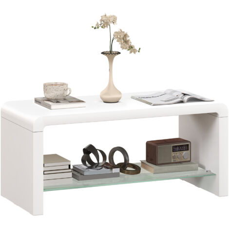 Curved Two-Tier Coffee Table - High Gloss White (1/5)