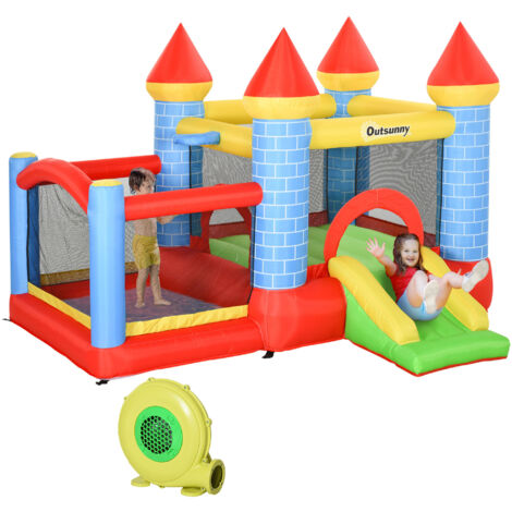 Kids Bouncy Castle w/ Inflatable Trampoline, Side Pool, Hoop, for Ages 3-12 Years, 3 x 2.75 x 2.1m, Multicoloured (1/5)
