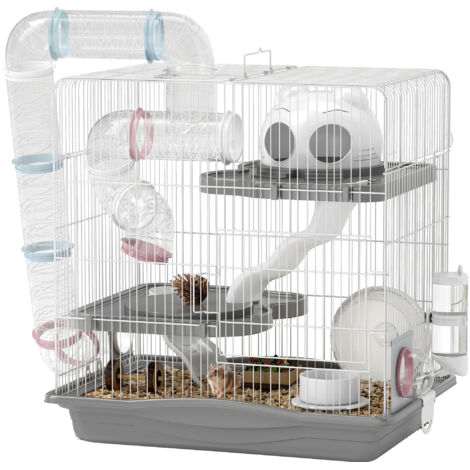 3-Tier Hamster Cage with Exercise Wheels, Water Bottle, Food Dish, for Dwarf Hamsters, 45 x 30 x 45 cm, Grey (1/5)