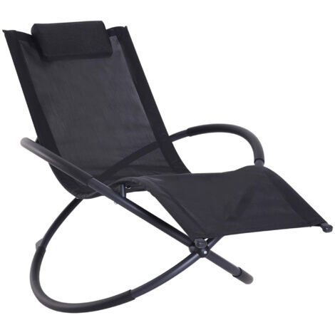 Outsunny Outdoor Orbital Lounger Zero Gravity Patio Chaise Foldable Rocking Chair w/ Pillow Black (1/5)