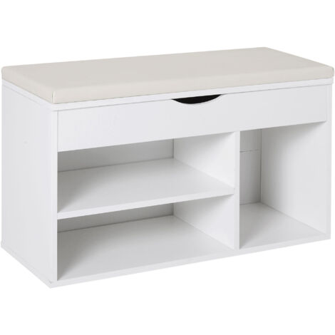 Wooden Shoes Cabinet Bench Hidden Storage Padded Seat Organiser Footwear Rack Hallway White 80 x 30 x 47 cm (1/5)