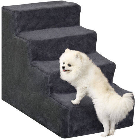 Four-Step Dog Stairs, with Washable Plush Cover, for High Bed Sofa, Dog Stairs for Small Dog and Cat - Dark Grey (1/5)