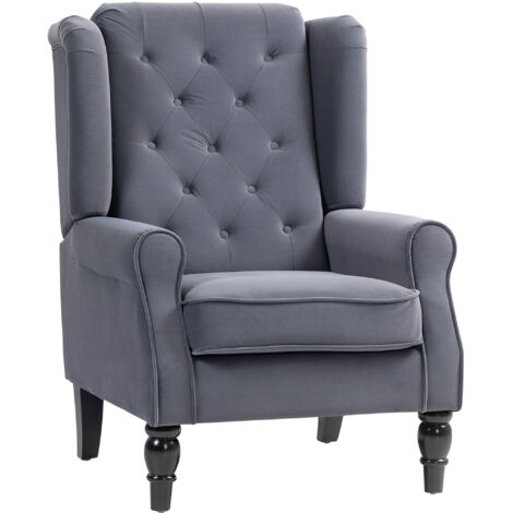 Wingback Accent Chair, Retro Upholstered Button Tufted Occasional Chair for Living Room and Bedroom, Charcoal Grey (1/5)
