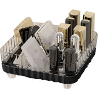 Makeup Organizer with Multiple Compartments Anti Slip Plastic Vanity Makeup Organizer for Cosmetics Lipsticks Jewelry Transparent Black
