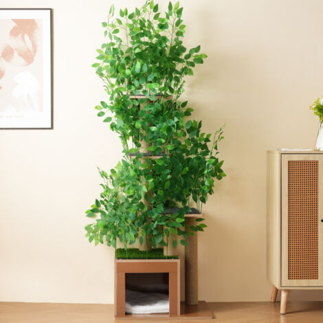 Árbol Rascador 190 Cm Tipo Árbol con 4 Plataformas, Hojas Desmontables, Antivuelco en MDF Verde