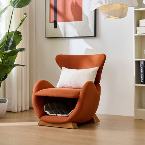 Sillón Relax Con Cueva Para Mascotas Diseño Tiburón Ballena, Tejido Antiarañazos, en Tela Y Madera Rojo Ladrillo