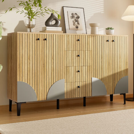 Aparador con 4 Puertas y 4 Cajones, Diseño Moderno, en Tablero de Partículas, 160×36×94 cm, Madera