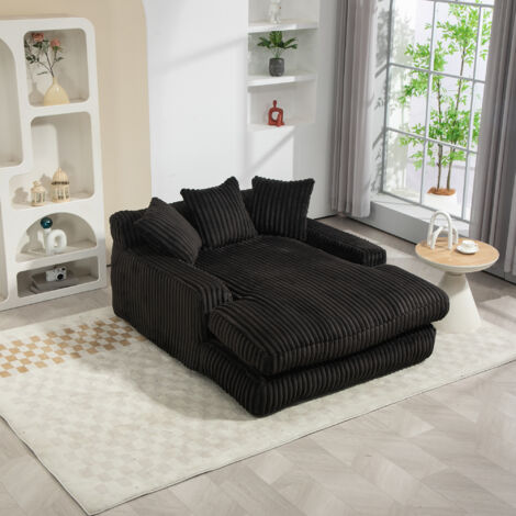 Chaise Longue Interior 1 Plaza con 3 Cojines, Diseño Ergonómico Confortable sin Montaje en Pana Acanalada Negra