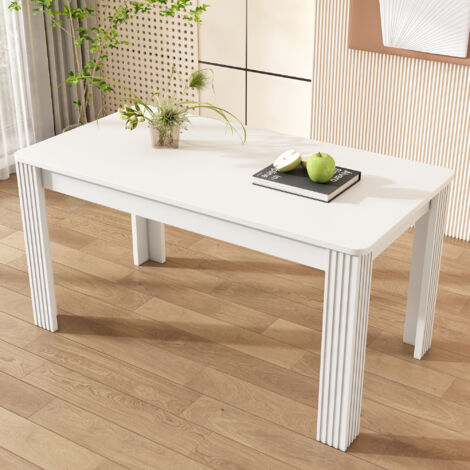Mesa de comedor con 4 patas, tablero rectangular, en aglomerado, blanca, para comedor y cocina