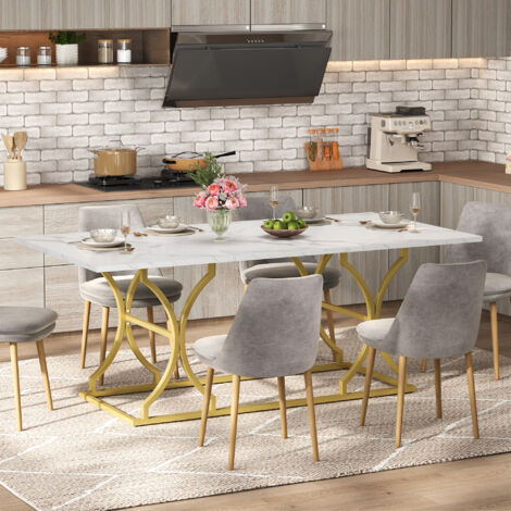 Mesa De Comedor para 8 a 10 Personas con Patas de Metal y Patas Ajustables en MDF 200 x 80 x 76 cm