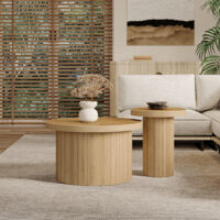 Mesas de Centro Nido Redondas con Patas de Listones, Estilo Moderno, en MDF, Natural