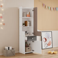 Librería Alta con 2 Estantes, 1 Cajón y Puerta en L, Estilo Moderno, en MDF, Blanco y Gris, 45×40×184 cm