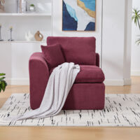 Sillón Fijo 1 Plaza con Cojín Espuma Alta Elasticidad Asiento Ancho Diseño Minimalista en Pana Rojo Vino