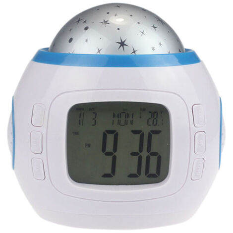 Réveil musical à projection d'étoiles colorées, calendrier perpétuel, thermomètre, fonction snooze (sons de la nature) (1/5)