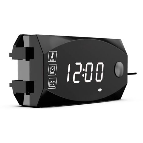 Compteur 3 en 1 pour moto, moto, voiture, bateau, bateau : horloge numérique LED, thermomètre, voltmètre, indicateur de batterie étanche 6-30 V.