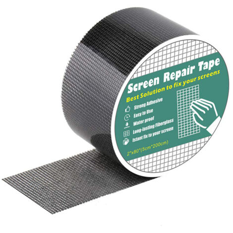 Kit de réparation de moustiquaire de 2 m (6,56 pi) : ruban adhésif puissant, imperméable, en fibre de verre, pour réparer les trous et les déchirures des moustiquaires de fenêtres et de portes. (1/5)