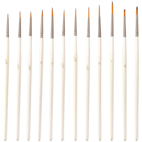 Ensemble de 12 pinceaux miniatures en nylon pour une précision optimale en peinture acrylique, aquarelle, gouache, pigments et huile. (1/5)