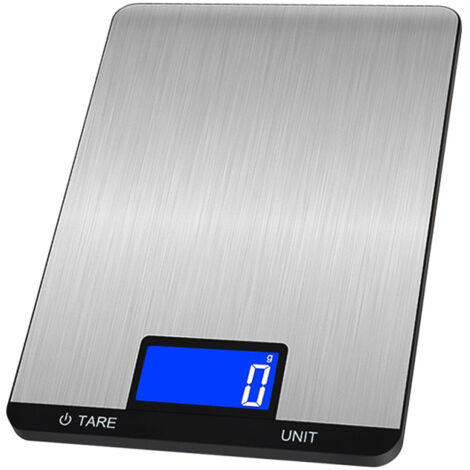 Balance de cuisine numérique rechargeable 15 kg avec écran LCD, boutons tactiles, 7 unités de mesure, graduation précise à 3 g, en acier inoxydable, idéale pour la pâtisserie et la cuisine. (1/5)