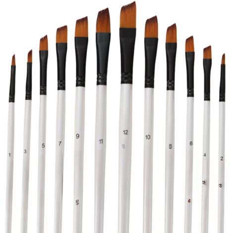 Ensemble de pinceaux professionnels en nylon, pinceaux de précision pour aquarelle, huile et acrylique, lot de 12 pièces. Matériel de peinture artistique. (1/5)