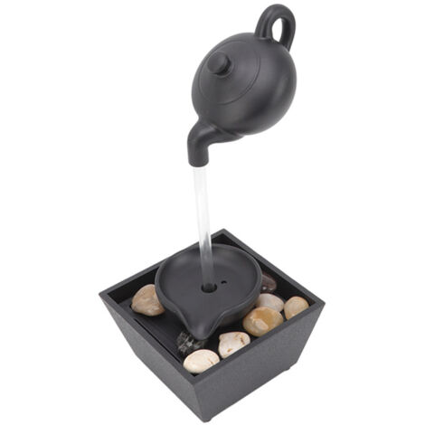 Fontaine d'appoint flottante en forme de théière, alimentée par batterie USB 5V, avec lumières LED et pierres décoratives. (1/5)