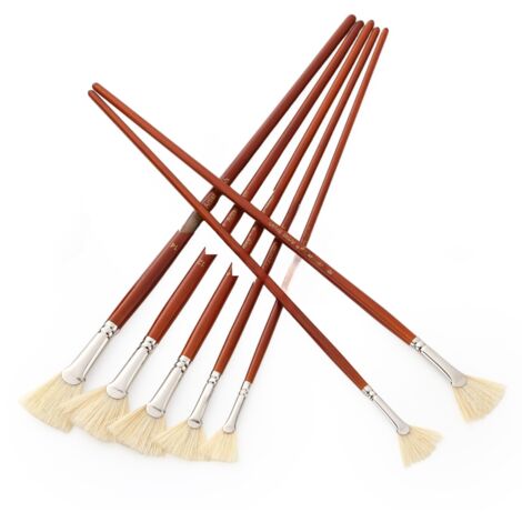 Ensemble de 7 pinceaux éventail professionnels pour peinture à l'huile, en poils de porc naturels et long manche en bois, pour acrylique et aquarelle. (1/5)