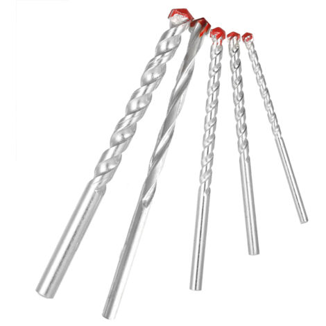 Jeu de 5 forets rotatifs à maçonnerie de 4 à 10 mm, galvanisés YG8, à queue ronde et à goujure hélicoïdale, pour percer le béton, la brique et le carrelage. (1/5)