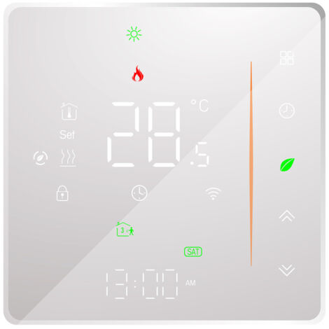 Thermostat intelligent Wi-Fi programmable, compatible commandes tactiles, application mobile et vocale, 5 A (blanc) (1/5)