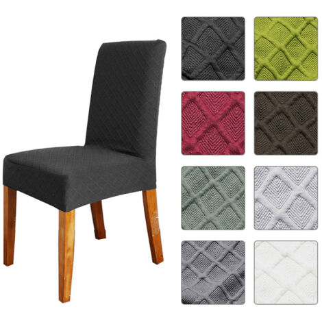 Housse de chaise de salle à manger extensible à motif losanges, amovible et lavable, noire, pour hôtel ou restaurant. (1/5)