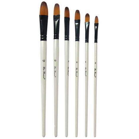 Ensemble de 6 pinceaux langue de chat en nylon pour peinture acrylique, huile et aquarelle. Kit de peinture professionnel pour artistes. Pinceaux blancs nacrés. (1/5)