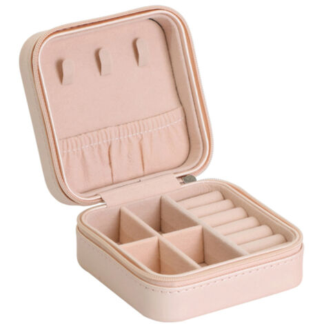 Petite boîte à bijoux portable de voyage, organisateur et étui de rangement pour bagues, boucles d'oreilles et colliers (1/5)
