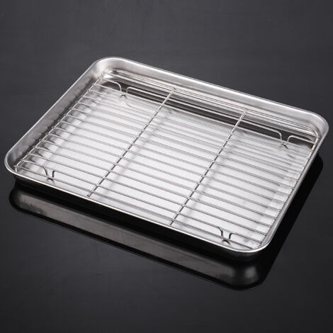 Plateau de drainage en acier inoxydable, plateau rectangulaire, barbecue haut de gamme, assiette pour étal (Grand, plateau 430 + étagère 304) (1/5)