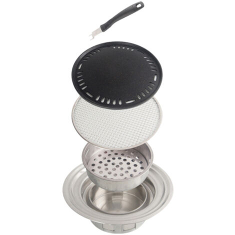 Barbecue en acier inoxydable, barbecue au charbon, petit barbecue au charbon rond pour camping extérieur, plaque de barbecue, usage domestique et commercial (1/5)