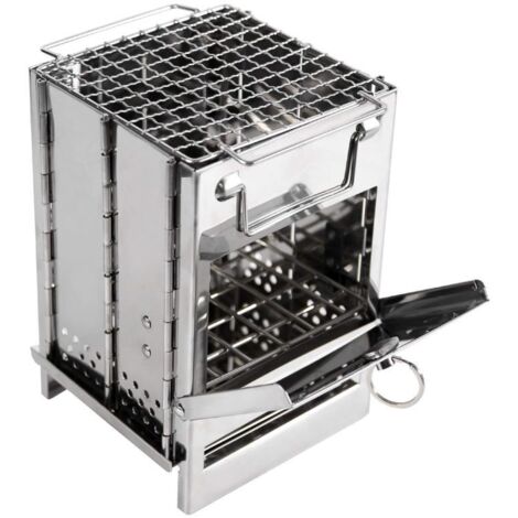 Foyer de camping à bois pliable Grill en acier inoxydable 304, petit stove pour randonnée camping pique-nique BBQ (1/5)