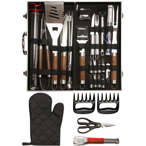 Accessoires de Barbecue 38 Pièces en Acier Inoxydable avec Boîte en Aluminium, Thermomètre, Gants et Tapis de Grill (1/5)
