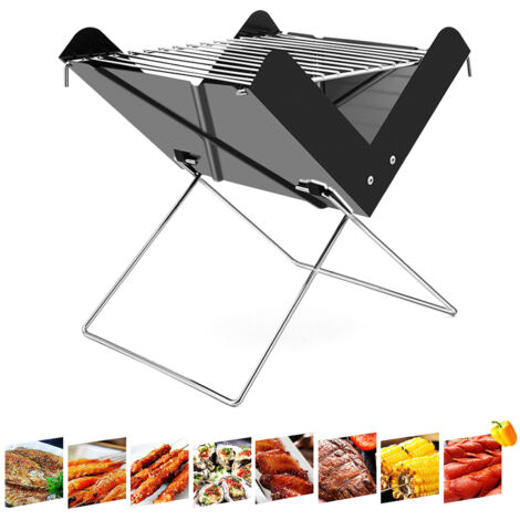 Grill à charbon barbecue pliable en acier inoxydable pour cuisson extérieure camping pique-nique (1/5)
