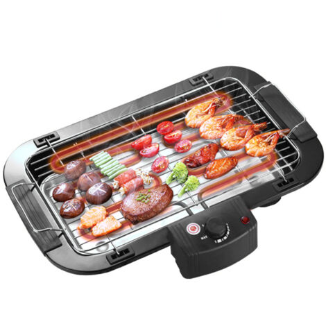 Grill Électrique Inox Multifonction 2000W Puissance Haute 50-350℃ Planche à Cuisson Barbecue Brochettes