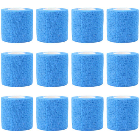 Lot de 12 bandages élastiques auto-adhésifs de 4,5 m pour animaux, pour la réparation des sabots de vaches. En polyester non tissé imperméable, bleu. (1/5)