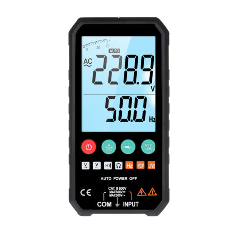 Multimètre numérique 6000 compte, écran LCD rétroéclairé, mesure tension CA/CC, résistance, fréquence, continuité, test NCV (1/5)