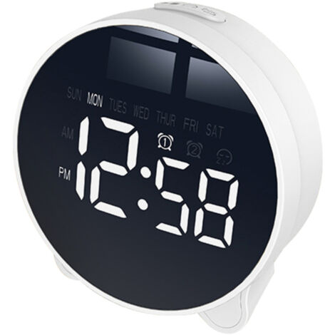 Réveil numérique LED double alarme, affichage semaine, luminosité réglable, volume ajustable, minuteur rotatif (blanc) (1/5)