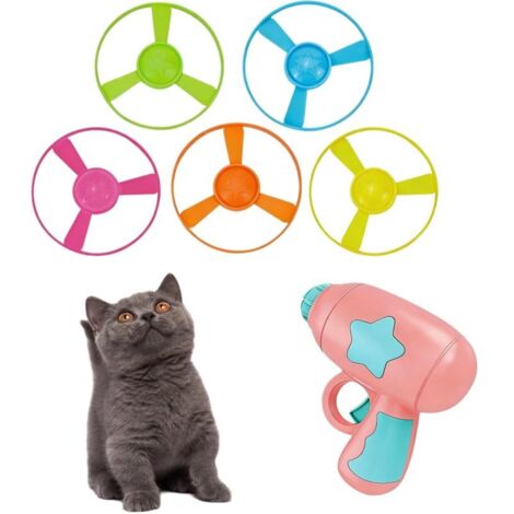 Pistolet à éjection de libellule en bambou pour chat, un lanceur + 5 frisbees ordinaires (1/5)