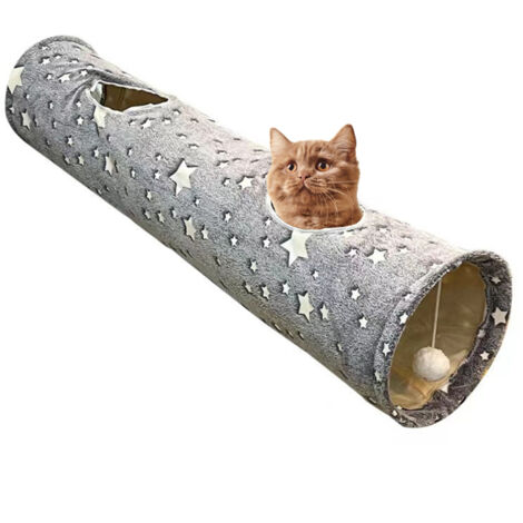 Tunnel pliable pour chats et lapins, jouet interactif amusant, grand tunnel en tissu Oxford avec trous d'observation et balle duveteuse phosphorescente, 25 x 120 cm, tunnels pour lapins d'intérieur (1/5)