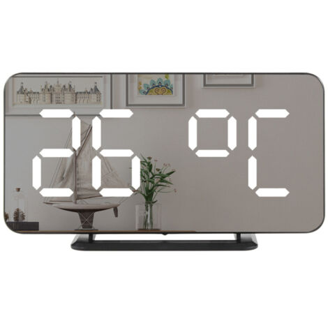 Réveil numérique miroir LED, affichage température, double alarme, 3 niveaux luminosité, format 12/24 h (1/5)