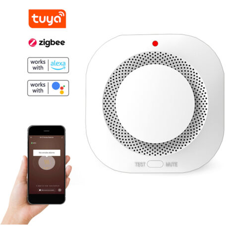 Détecteur de fumée intelligent Tuya Zigbee 360° alarme sonore/lumineuse, SMS, notification batterie faible, app mobile, activation un clic (1/5)