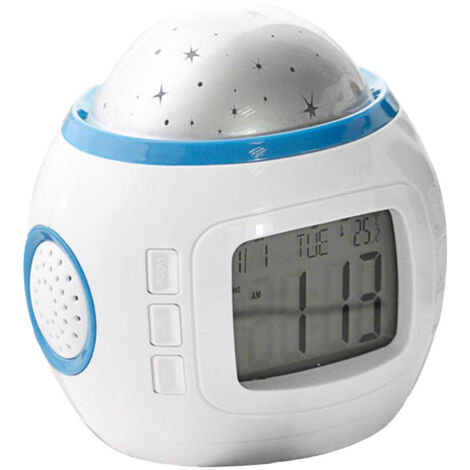 Réveil à projection avec rétroéclairage, fonction snooze, projecteur de ciel, thermomètre et calendrier numérique. (1/5)